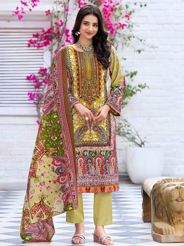 Varanga Women Ethnic Floral Mirror Embroidered Pakistani Kurta With Trouser & Dupatta